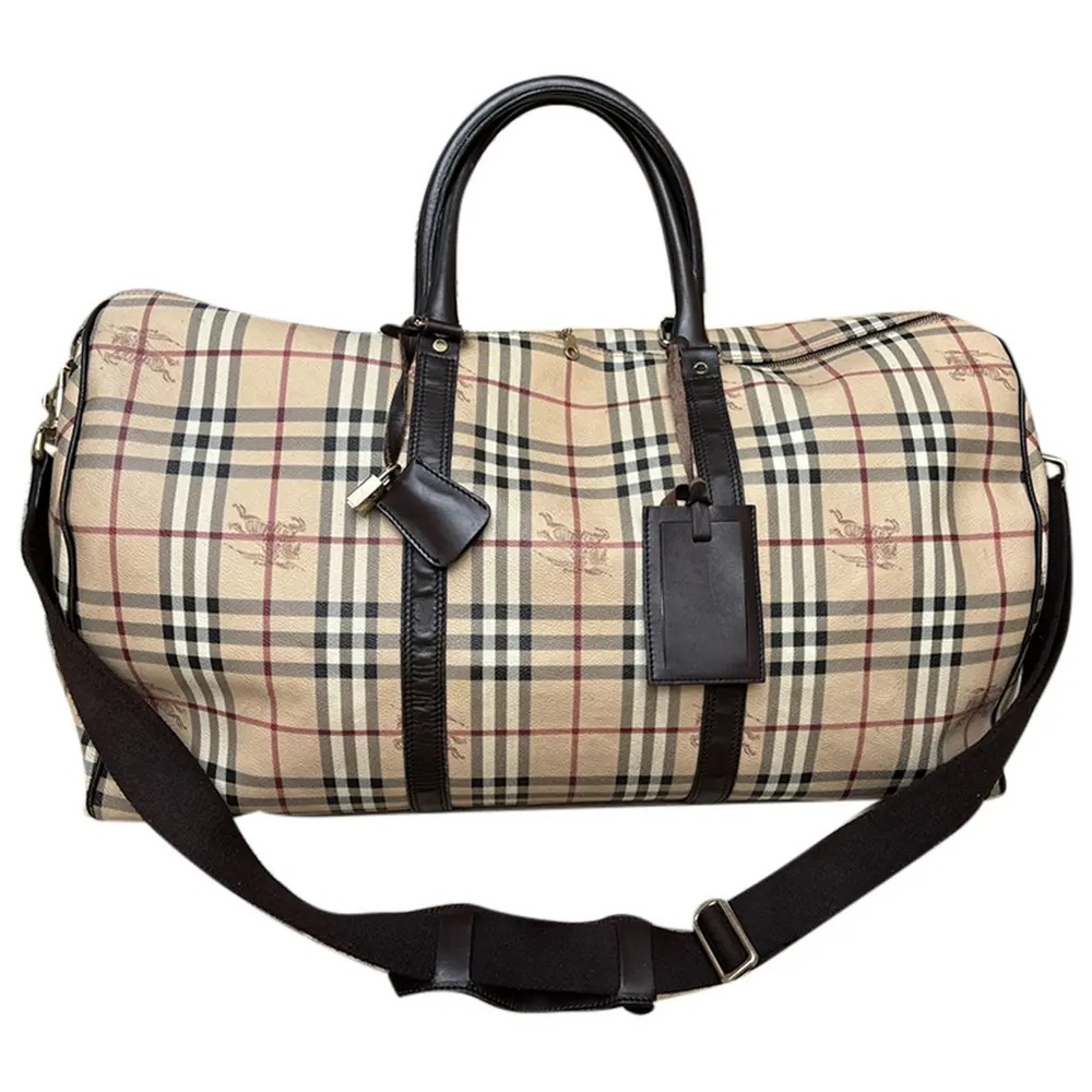 Like New! ✨ Burberry Haymarket Check Boston Duffel Bag - Leather w/ Strap Lock